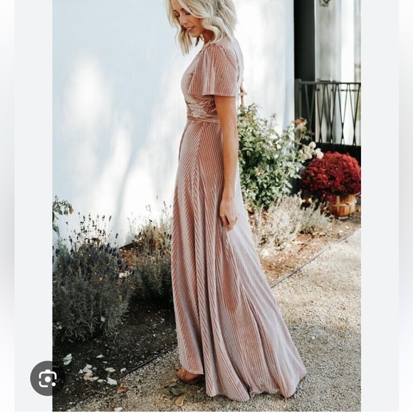 Baltic Born | Andi Ribbed Velvet Wrap Dress in Champagne - Picture 2 of 7